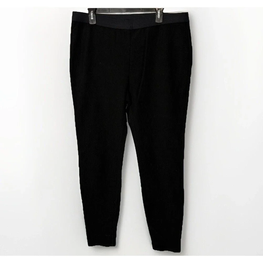 Eileen Fisher Textured Stretch Rib Tapered Ankle‎ Pant XL Black Minimalist Comfy